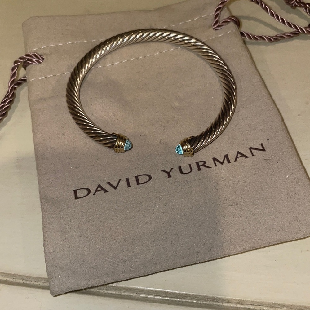 David Yurman Classic Cable Bracelet with Blue Topaz and 14K Yellow Gold - Picture 2 of 2